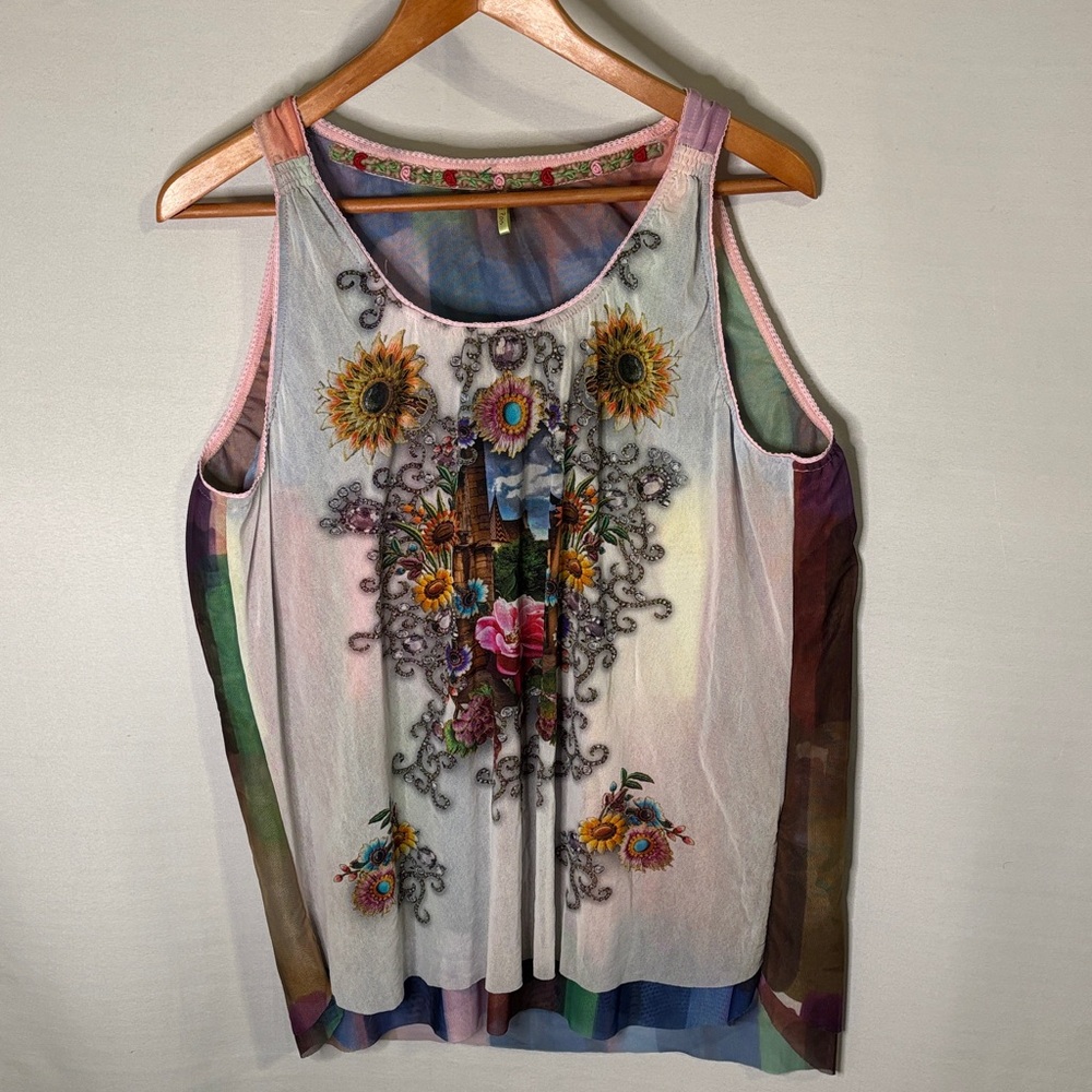 PETIT POIS BY VIVIANA G Scoop Neck Tank Top Size XL Miami